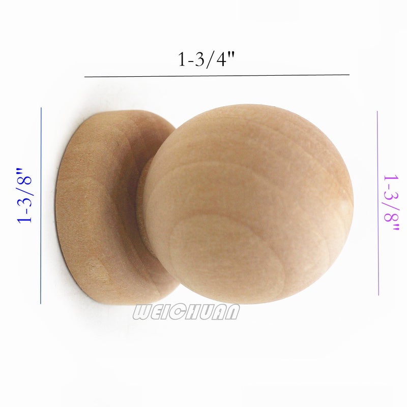 WEICHUAN 10PCS Ball with Base Shape Unfinished Wood Drawer Knobs Pulls Handles - Cabinet Furniture Drawer Knobs Pulls Handles (Diameter: 1-3/8 Inches Height: 1-3/4 Inch) - Image 2